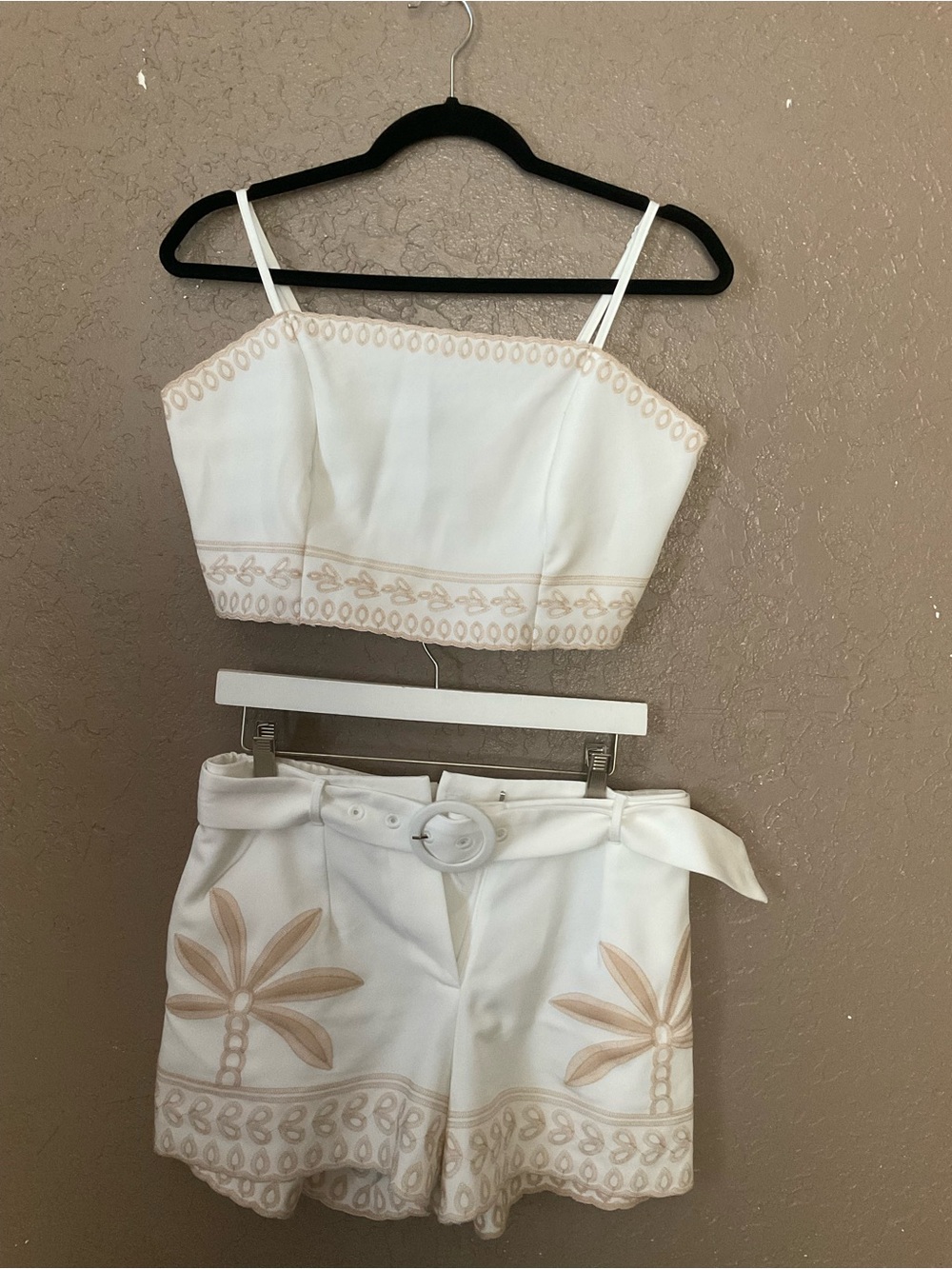 White Embroidered Crop Top & Shorts Set